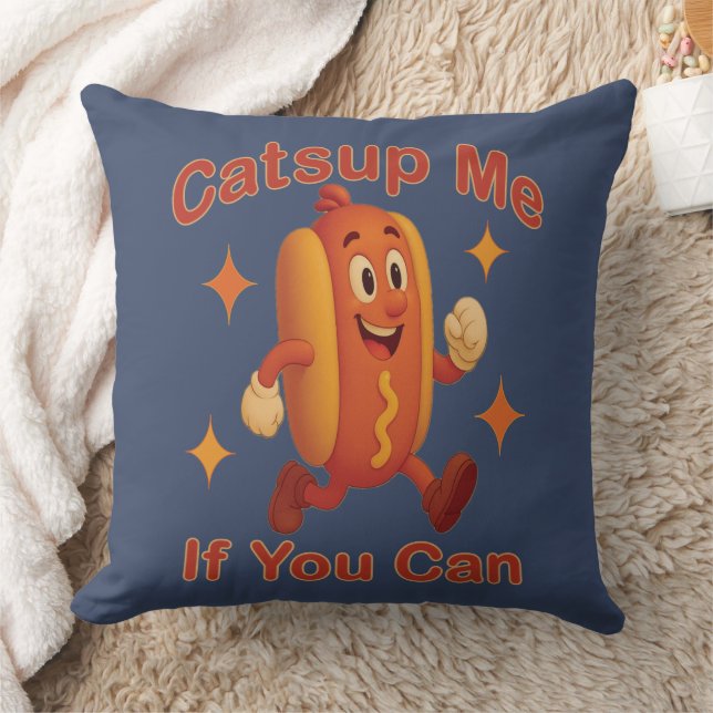 Catsup Me If You Can Funny Hot Dog – Ketchup Pun Cushion (Blanket)