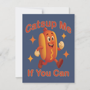Catsup Me If You Can Funny Hot Dog – Ketchup Pun Postcard