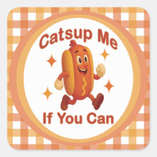 Catsup Me If You Can Funny Hot Dog – Ketchup Pun Square Sticker