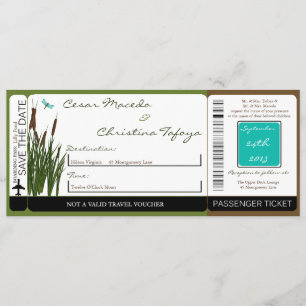Cattail/Dragonfly Boarding Pass Wedding Invitation