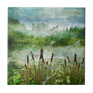 CATTAILS AND DRAGONFLIES.jpg Ceramic Tile