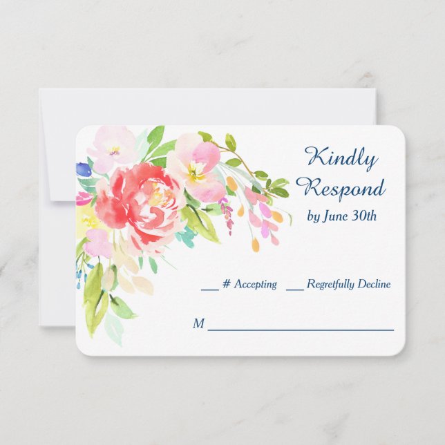 Cattails and Floral on Navy Blue Wedding RSVP (Front)