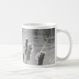 Cattails by the Pond in Black and White Coffee Mug