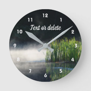 Cattails In The Mist On A Pond Orton Personalised Round Clock