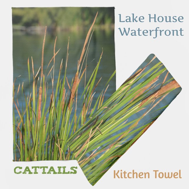 Cattails on Lake Waterfront Photographic Tea Towel (Creator Uploaded)