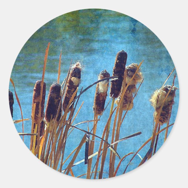 Cattails on the Pond Classic Round Sticker (Front)