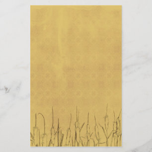 Cattails Pen and Ink Plants Drawing Stationery