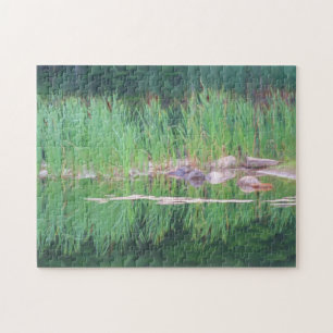 Cattails Pond Reflections Photo Painting  Jigsaw Puzzle