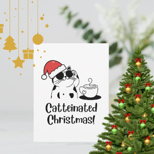 Catteinated Christmas Coffee and Cat Lover Holiday Postcard