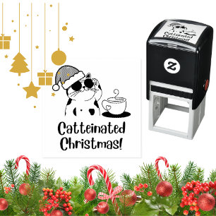 Catteinated Christmas Coffee and Cat Lover Holiday Self-inking Stamp