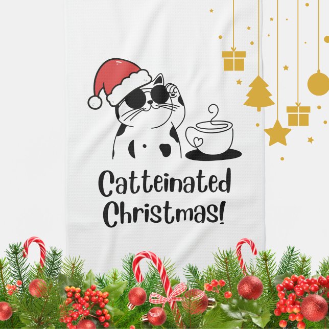 Catteinated Christmas Coffee and Cat Lover Holiday Tea Towel (Creator Uploaded)