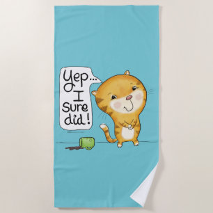 Cattitude- Cat Spills Coffee Beach Towel