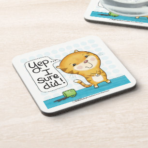 Cattitude- Cat Spills Coffee Coaster