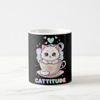 Cattitude Cute Kawaii Pastel White Kitten Coffee Mug