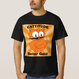 CATTITUDE Señor Gato™ Cartoon Moustache Cat T-Shirt