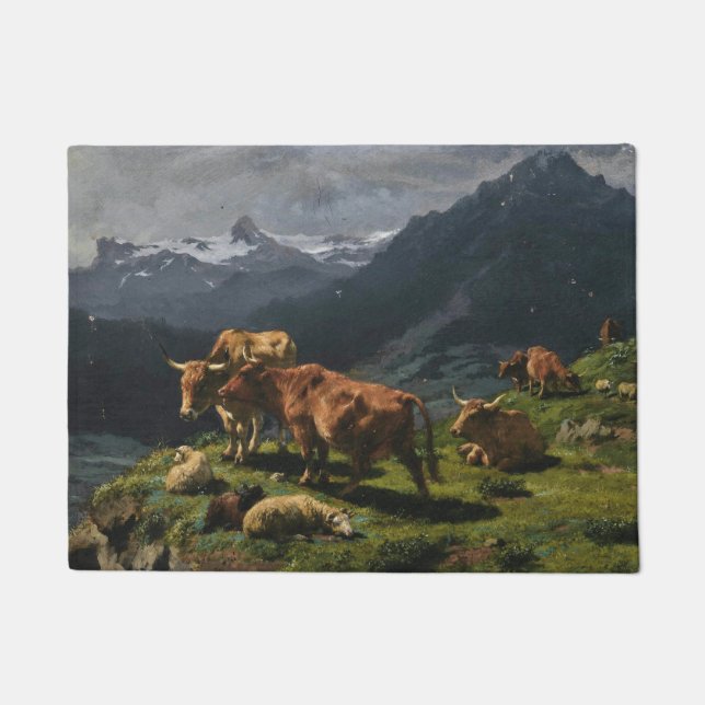 Cattle and Sheep in an Alpine Landscape Doormat (Front)