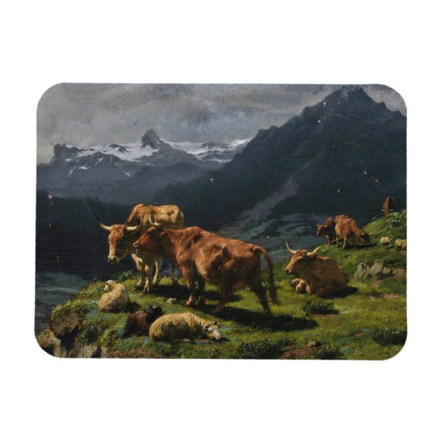 Cattle and Sheep in an Alpine Landscape Magnet (Horizontal)