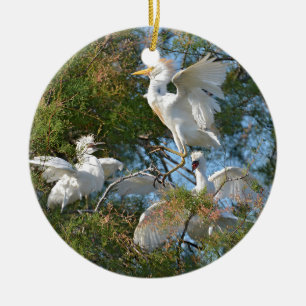 Cattle birds egrets in tree ceramic ornament