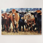 Cattle Colour Variety Giant Puzzle<br><div class="desc">My original photograph of a group of different coloured cows looking inquisitively and staying close together. Photograph given special effects for a graphic and painterly style. This challenging puzzle is 20” x 30” with 1014 pieces, but you can downsize if desired. These puzzles are well made of sturdy cardboard mounted...</div>