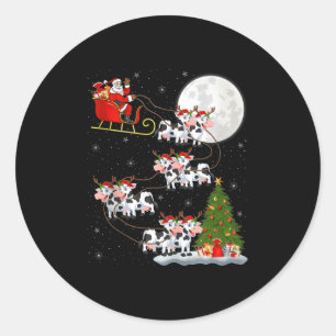 Cattle Cow Santa Sleigh Flying Funny Magical Chris Classic Round Sticker