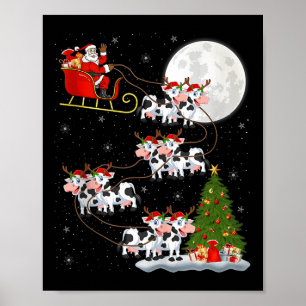 Cattle Cow Santa Sleigh Flying Funny Magical Chris Poster
