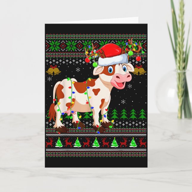 Cattle Cow Ugly Christmas Sweaters Holiday Santa C Card (Front)
