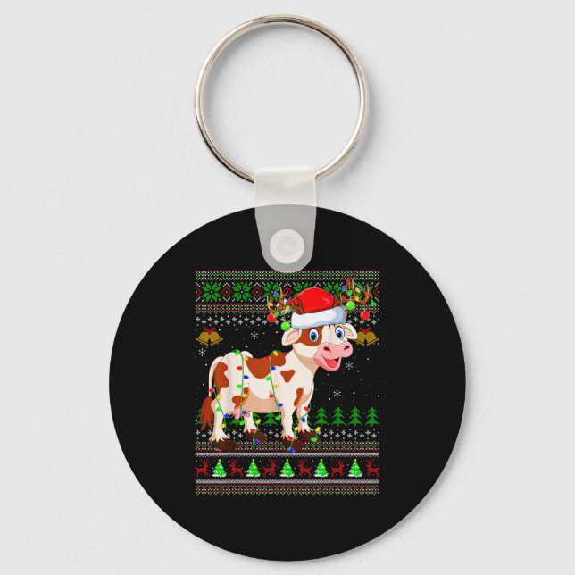 Cattle Cow Ugly Christmas Sweaters Holiday Santa C Key Ring (Front)