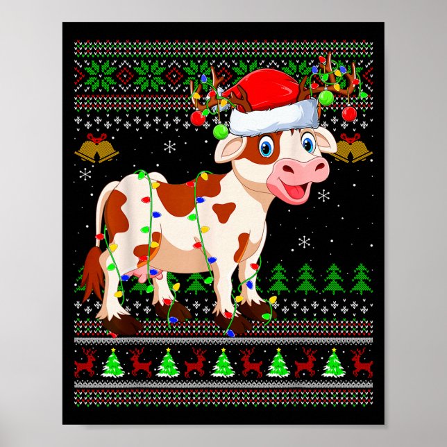 Cattle Cow Ugly Christmas Sweaters Holiday Santa C Poster (Front)