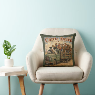 Cattle Drive Cartoon – Cow Driving Cowboys Cushion