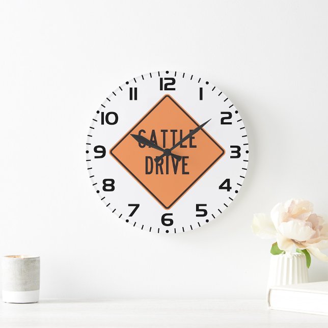 Cattle Drive Road Sign Large Clock (Creator Uploaded)