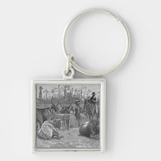 Cattle in a Kansas Corn Corral Key Ring (Front)