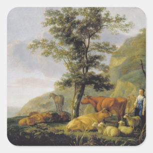 Cattle near a River Aelbert Cuyp Square Sticker