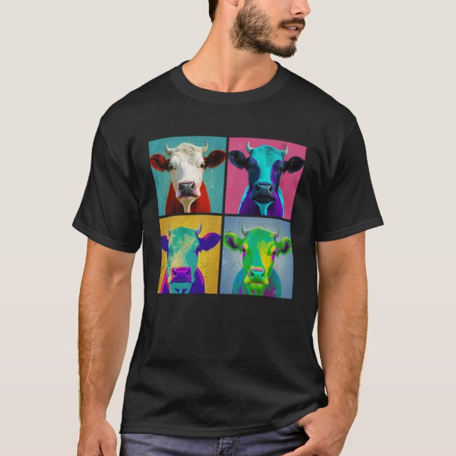 Cattle Pop Illustration Colorful Animal Women Men  T-Shirt (Front)