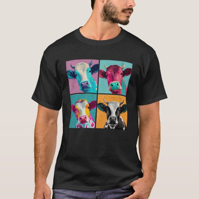 Cattle Pop Illustration Colourful Animal Women Men T-Shirt (Front)