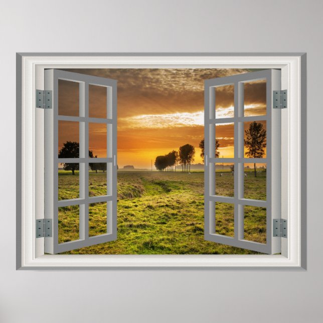 Cattle Ranch 🍂 Fake Twilight Window Frame  Poster (Front)