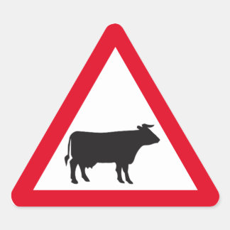 Cattle Road Sign Triangle Sticker