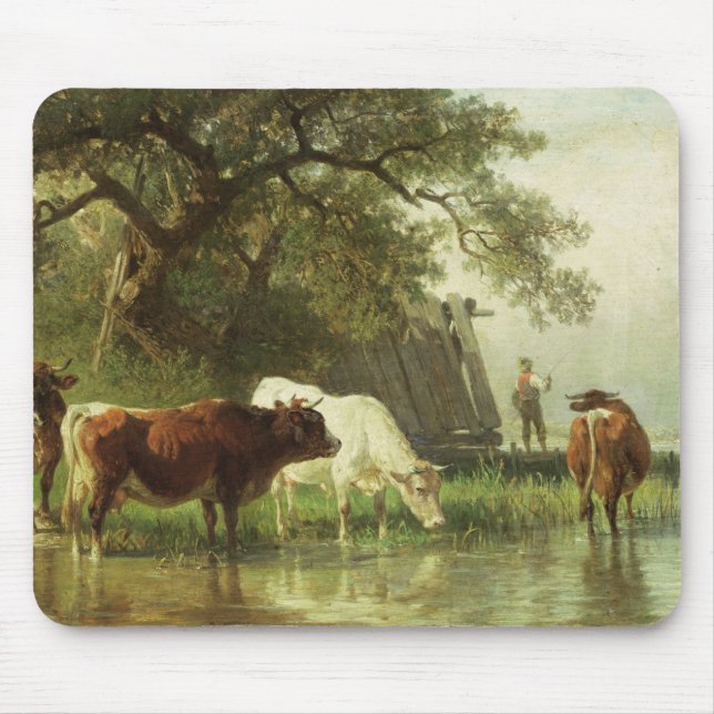 Cattle Watering in a River Landscape Mouse Pad (Front)
