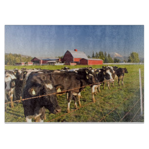 Cattle with Red Barn and Mount Rainier Cutting Board