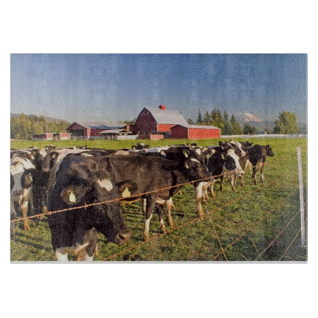Cattle with Red Barn and Mount Rainier Cutting Board (Front)