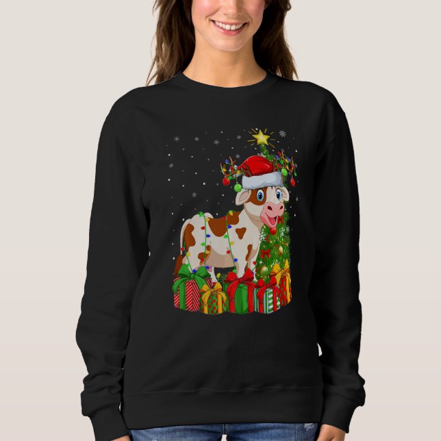Cattle  Xmas Holiday Santa Cattle Christmas Tree Sweatshirt (Front)