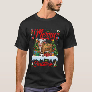 Cattle Xmas Tree Lighting Santa Hat Cattle Christm T-Shirt
