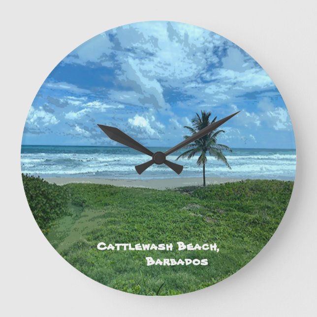 Cattlewash Beach, Barbados Large Clock (Front)