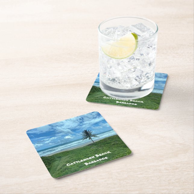 Cattlewash Beach, Barbados Square Paper Coaster (Insitu)
