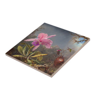 Cattleya Orchid and Three Hummingbirds by Heade Ceramic Tile