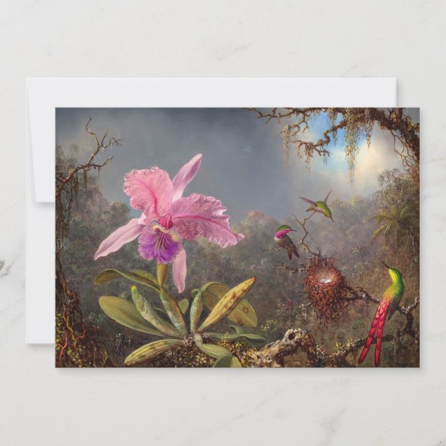 Cattleya Orchid and Three Hummingbirds by Heade Invitation (Front)