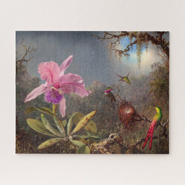 Cattleya Orchid and Three Hummingbirds by Heade Jigsaw Puzzle (Horizontal)
