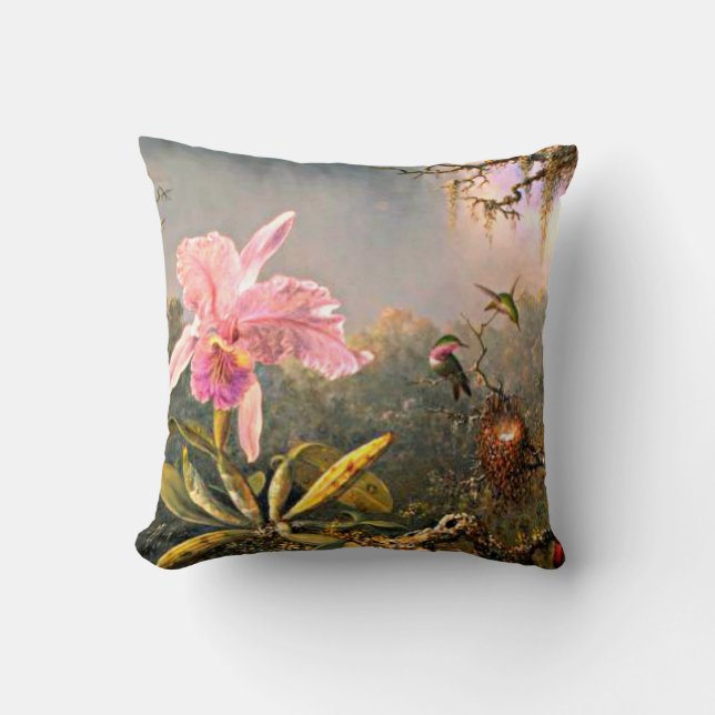 Cattleya Orchid and Three Hummingbirds, Cushion (Front)
