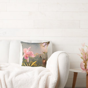 Cattleya Orchid and Three Hummingbirds Cushion