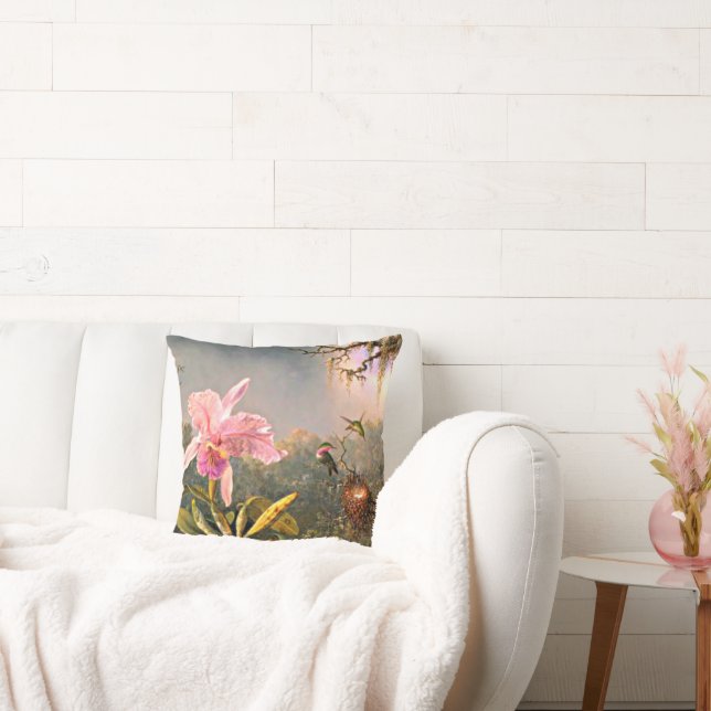 Cattleya Orchid and Three Hummingbirds Cushion (Couch)