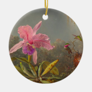 Cattleya Orchid and Three Hummingbirds Heade Ceramic Ornament